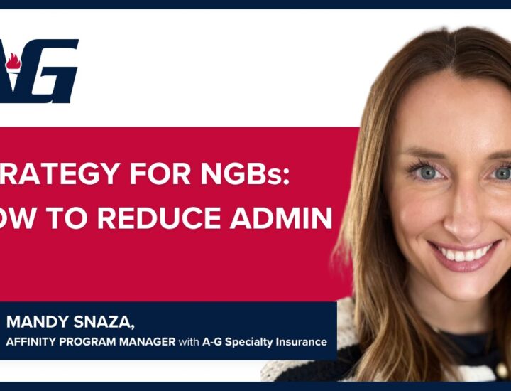 A title card with a headshot of Mandy Snaza, affinity program manager with A-G Specialty Insurance.